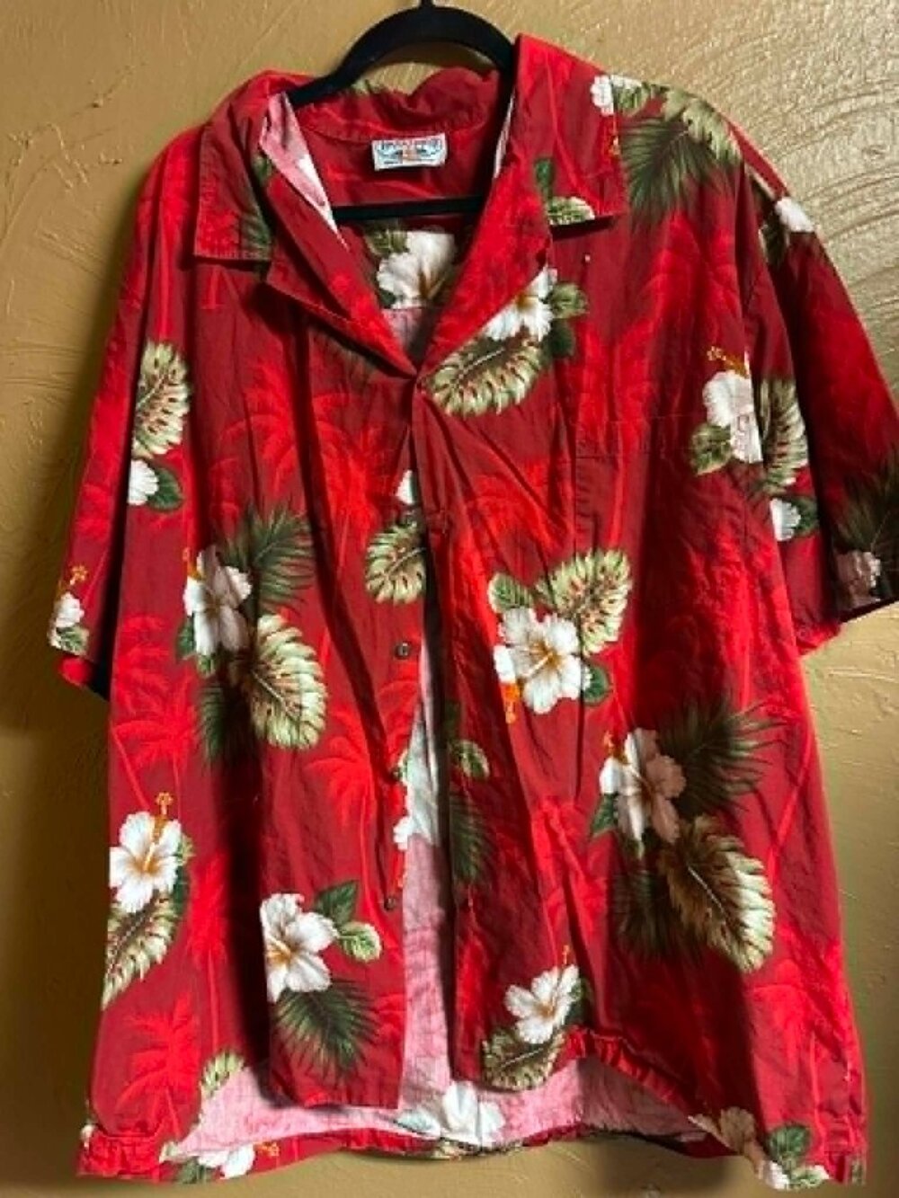 VTG Pacific Legend Hawaiian Shirt Mens 4XL Red With White Hibiscus Flowers #209